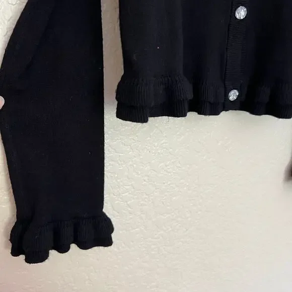 Milly Minis Black Ruffle Trim Cardigan, Girls 10, Sparkle Button Sweater - Picture 5 of 7